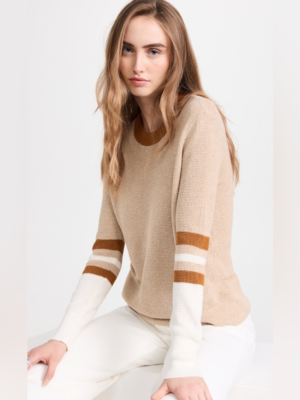 Faherty Throwback Crew Sweater Tan Knit Pullover Top Size Small